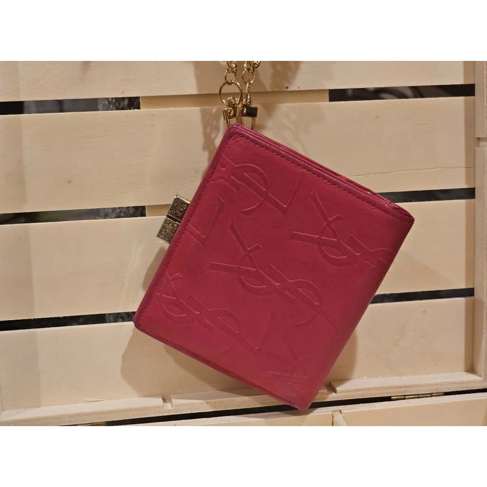 YSL Yves Saint Laurent Cassandra Lock Bi-Fold Wallet w/ Wristlet Strap Added